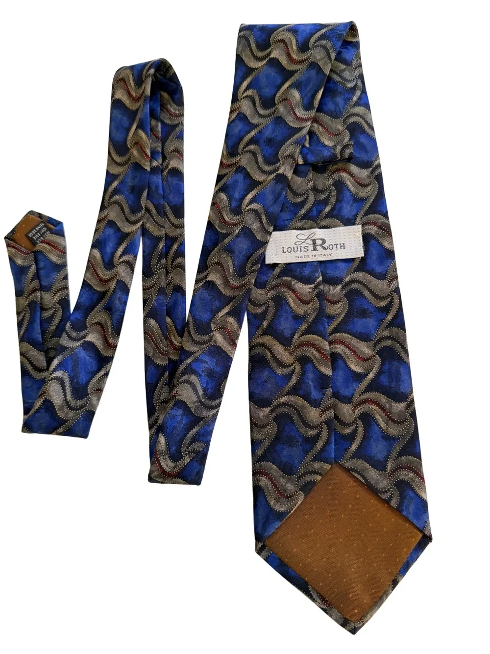 Vintage Louis Roth Vintage 100% Silk Tie Geometric Wave Blue Gray Made in Italy